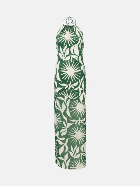 CALA de la CRUZ Acasia beaded printed halterneck maxi dress