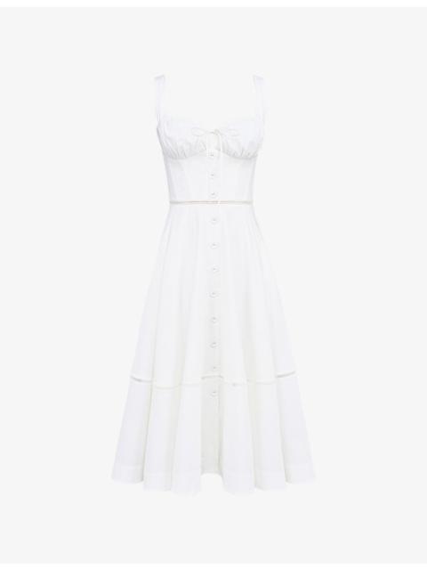 House of CB Chiarina Ruched Stretch-Cotton Midi Dress