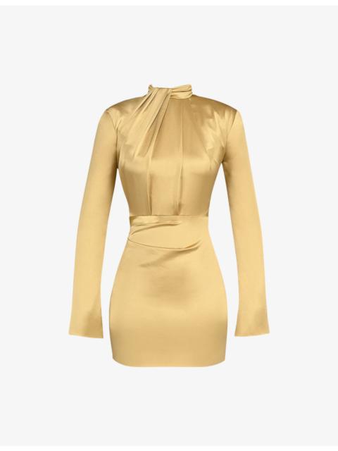House of CB Amala Long-Sleeve Satin Mini Dress