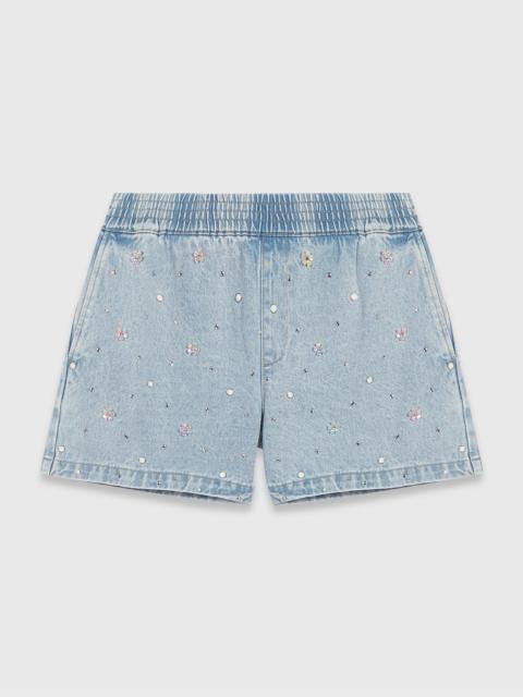 maje Floral denim shorts