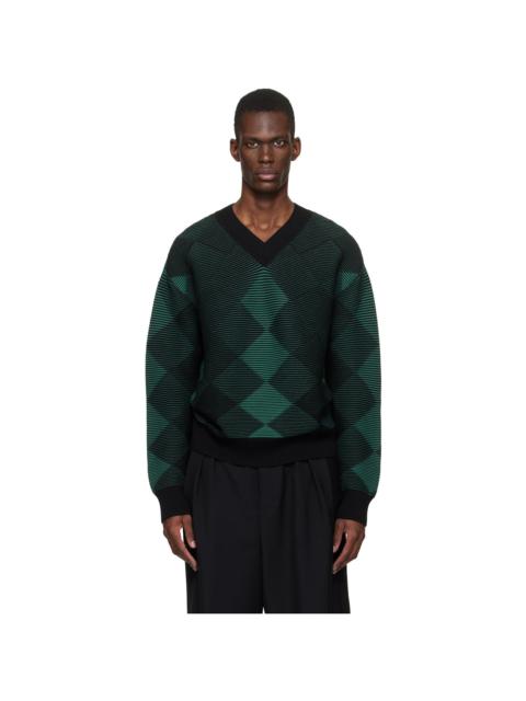 Dries Van Noten Green Argyle Sweater