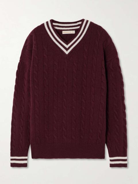 &DAUGHTER Striped cable-knit wool and cashmere-blend sweater Burgundy