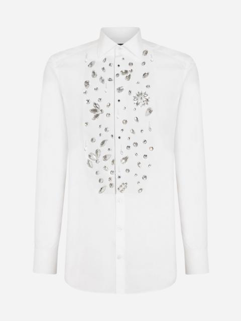Dolce & Gabbana Gold-fit tuxedo shirt with rhinestone embroidery