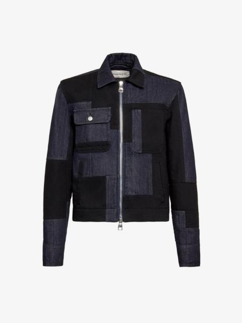 Alexander McQueen Men's Patchwork Denim Jacket in Indigo/black