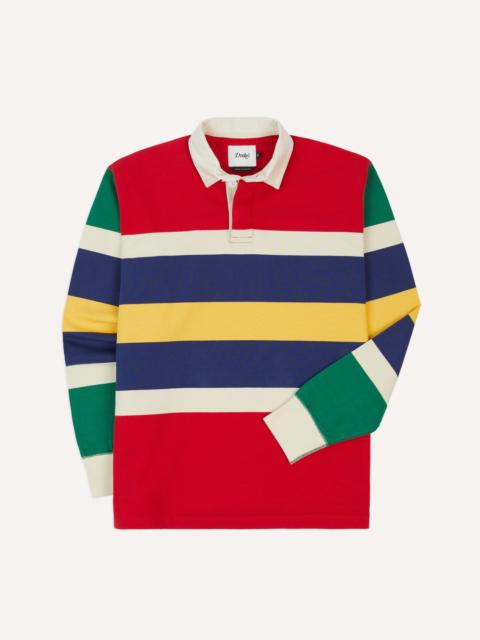 Drake's Red, Yellow and Navy Multi Stripe Cotton Rugby Shirt