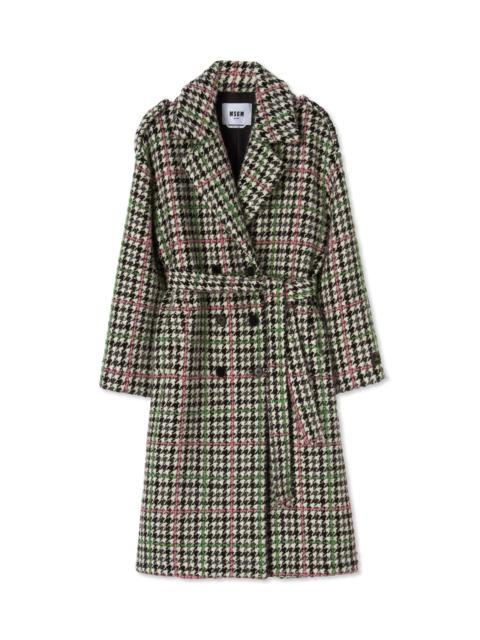 MSGM Wool double-breasted trench coat with belt and "Houndstooth Check" motif