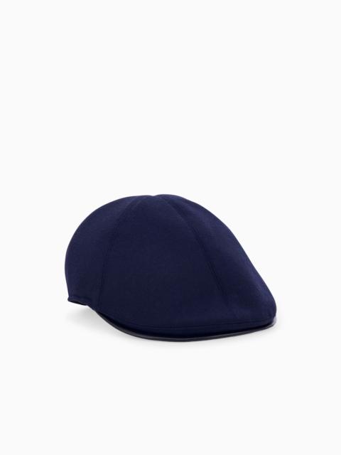 GIORGIO ARMANI FLAT CAP IN WOOL AND CASHMERE WITH LEATHER DETAILS