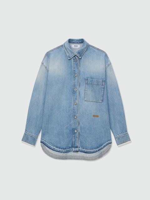 MSGM Stone-washed denim shirt with lace detail on the cuffs