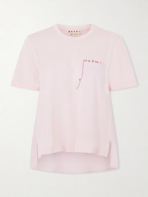 Marni Embroidered Cotton-jersey And Poplin T-shirt