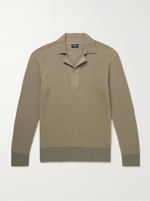 ZEGNA Ribbed Mulberry Silk and Cotton-Blend Polo Shirt