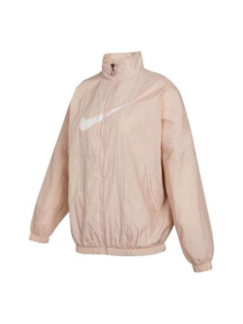 Nike (WMNS) Nike Sportswear Essential Logo Pattern Wrinkled Woven Loose Stand Collar Jacket Pink DM6182-6