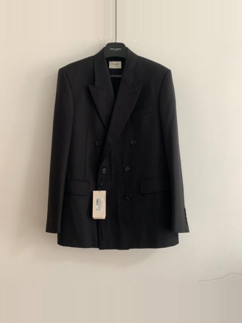 SAINT LAURENT Saint Laurent SS25 Black Peak-Lapel Double-Breasted Wool Jacket