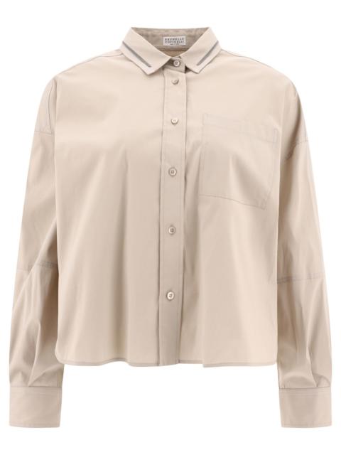 Poplin Shirt With Shiny Collar Trim Shirts Beige