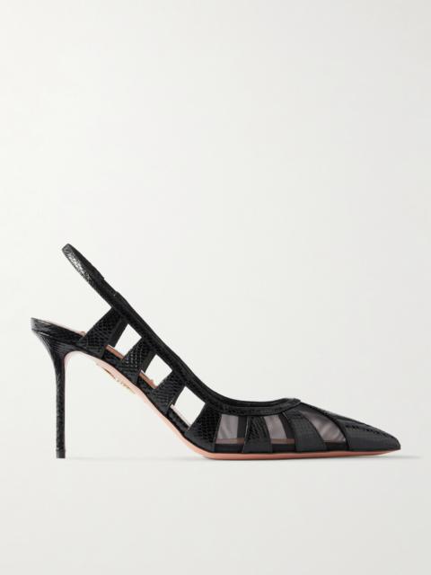 AQUAZZURA Screen 85 Cutout Mesh-trimmed Leather Pumps