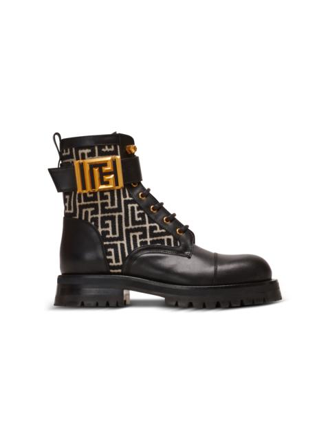 Balmain Charlie monogram jacquard and leather ranger boots