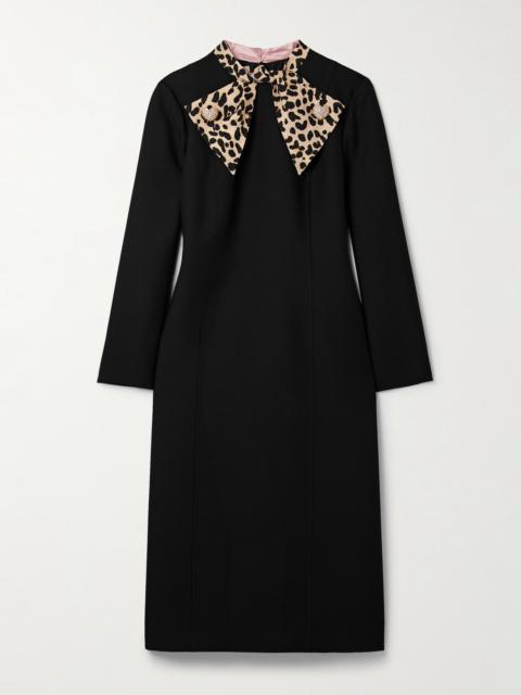 Valentino Embellished Leopard-print Wool And Silk-blend Midi Dress
