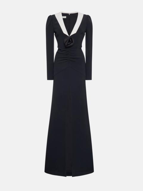 Laminated Jersey Long Dress W/ Lace