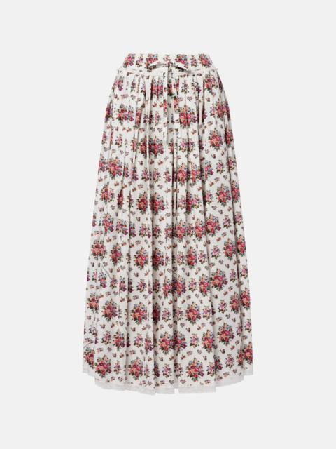 Floral lace-trimmed cotton midi skirt