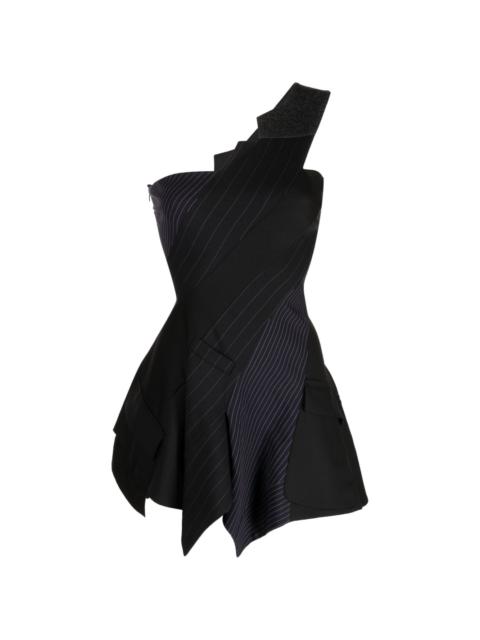 one-shoulder pinstripe asymmetric dress