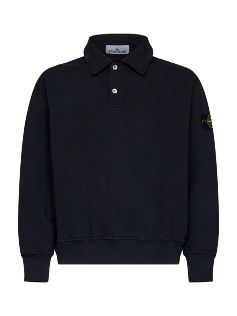 Stone Island Navy blue tubular cotton oversized polo-style sweatshirt