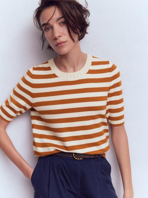BODEN Emilia Cotton Crew T-shirt-Cognac/ Warm Ivory