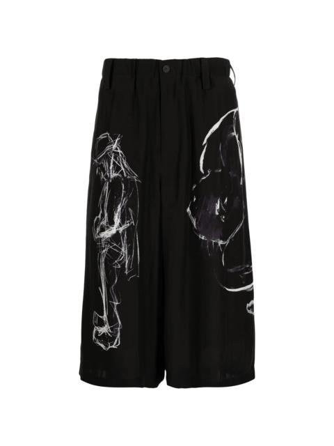 Yohji Yamamoto abstract-print silk shorts
