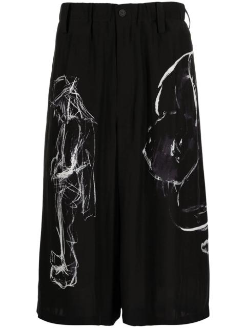 Yohji Yamamoto abstract-print silk shorts