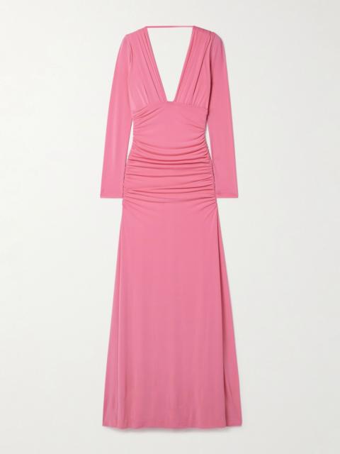 CAROLINA HERRERA Ruched stretch-jersey gown Bright pink
