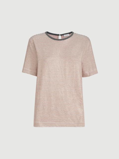 Brunello Cucinelli Striped linen lamé jersey T-shirt with shiny trim