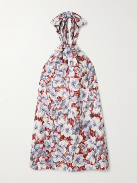 POSSE Luna pleated floral-print linen halterneck mini dress Multi