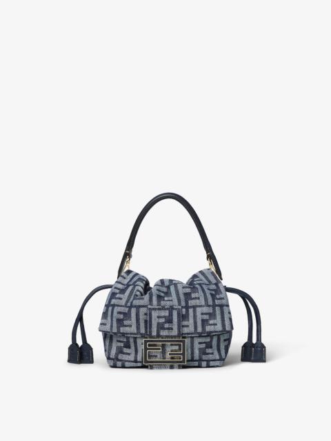 FENDI Mamma Baguette Small Dark blue denim-effect FF jacquard mini-bag