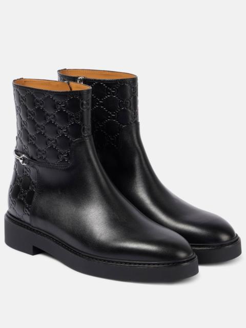 GUCCI Horsebit GG leather ankle boots