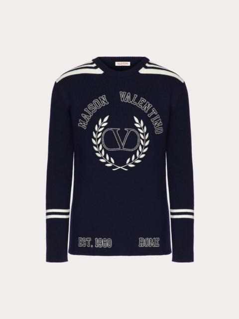 Valentino CREWNECK SWEATER IN WOOL WITH MAISON VALENTINO EMBROIDERY