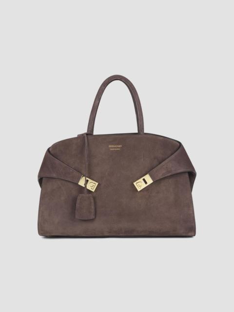 FERRAGAMO Women's Large Hug Suede Top Handle Bag - Testa Di Moro