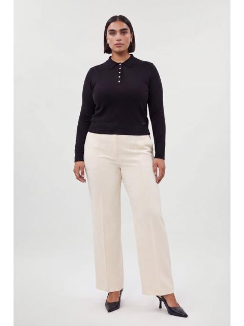 KAREN MILLEN Plus Size Forever Viscose Blend Knitted Collared Long Sleeve Polo Top