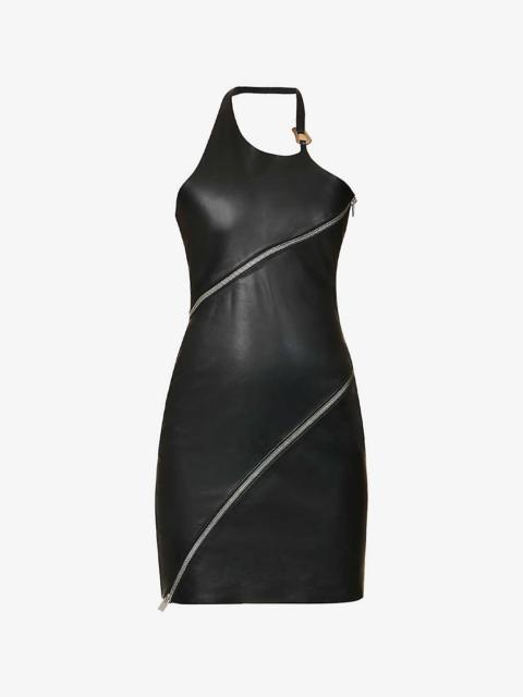 HELIOT EMIL™ Zip-embellished halterneck leather mini dress