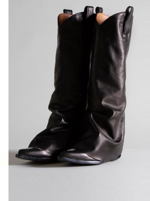 MID COWBOY BOOTS WITH SLEEVE - BLACK LEATHER | R13