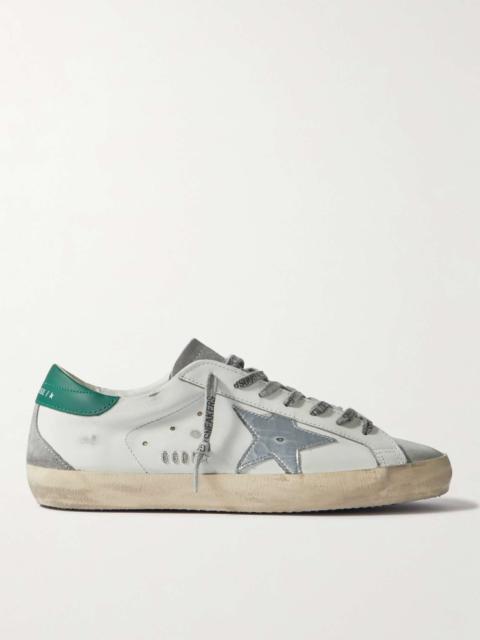 Golden Goose Super-Star Distressed Suede-Trimmed Leather Sneakers