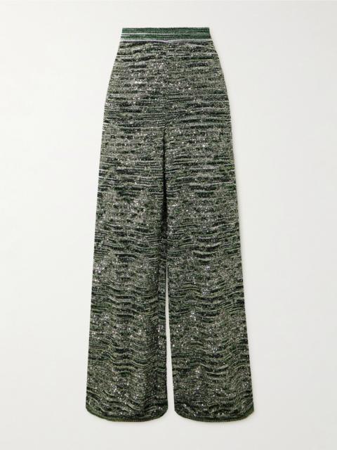 Missoni Mare sequin-embellished metallic crochet-knit wide-leg pants Green