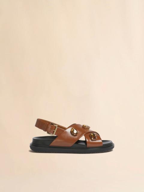 Marni BROWN LEATHER FUSSBETT WITH CRYSTALS
