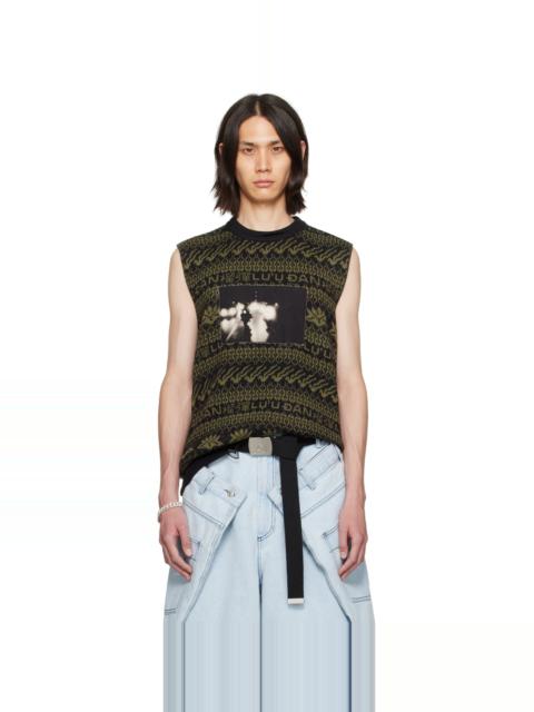 LU'U DAN Black & Green Distressed Vest