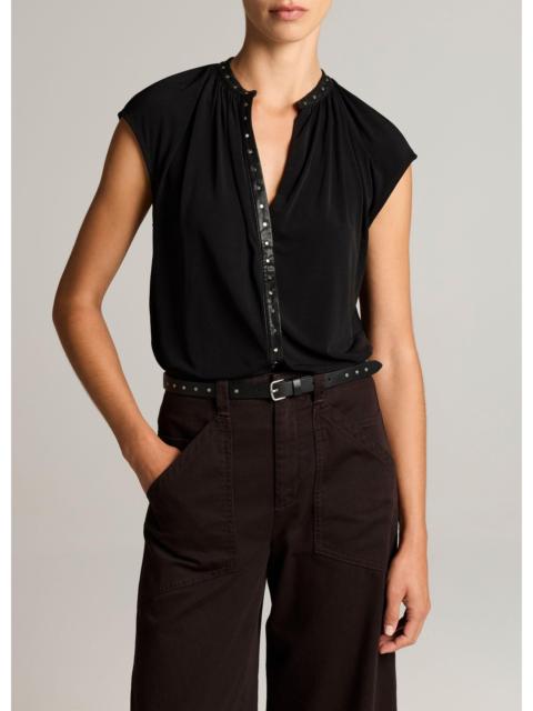 Vince Studded Matte Jersey Cap-Sleeve Top