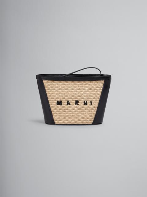 Marni TROPICALIA POUCH IN BLACK LEATHER AND RAFFIA