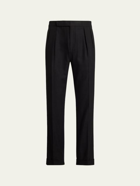 Ralph Lauren Men's Wool Flannel Waist-Tab Double-Pleated Pants