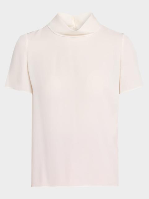 Valentino Mock-Neck Short-Sleeve Silk Top