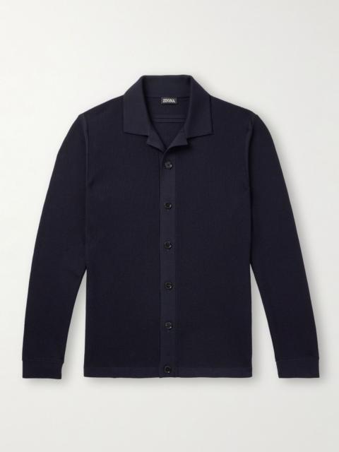 ZEGNA Camp-Collar Wool-Piqué Cardigan Navy