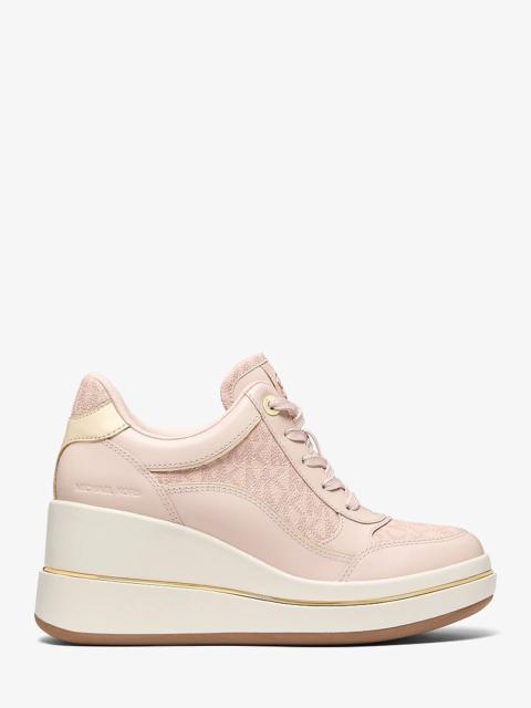 MICHAEL KORS Emmy Signature Logo and Leather Wedge Trainer