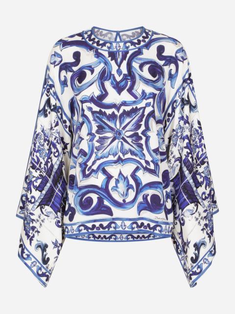 Majolica-print charmeuse blouse