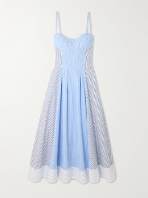 SIMKHAI Chamberlain Paneled Striped Cotton-poplin Midi Dress