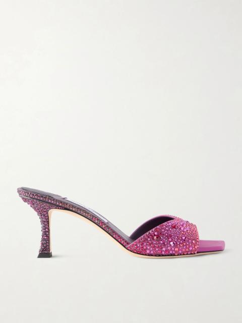 JIMMY CHOO Skye 70 crystal-embellished satin mules Violet
